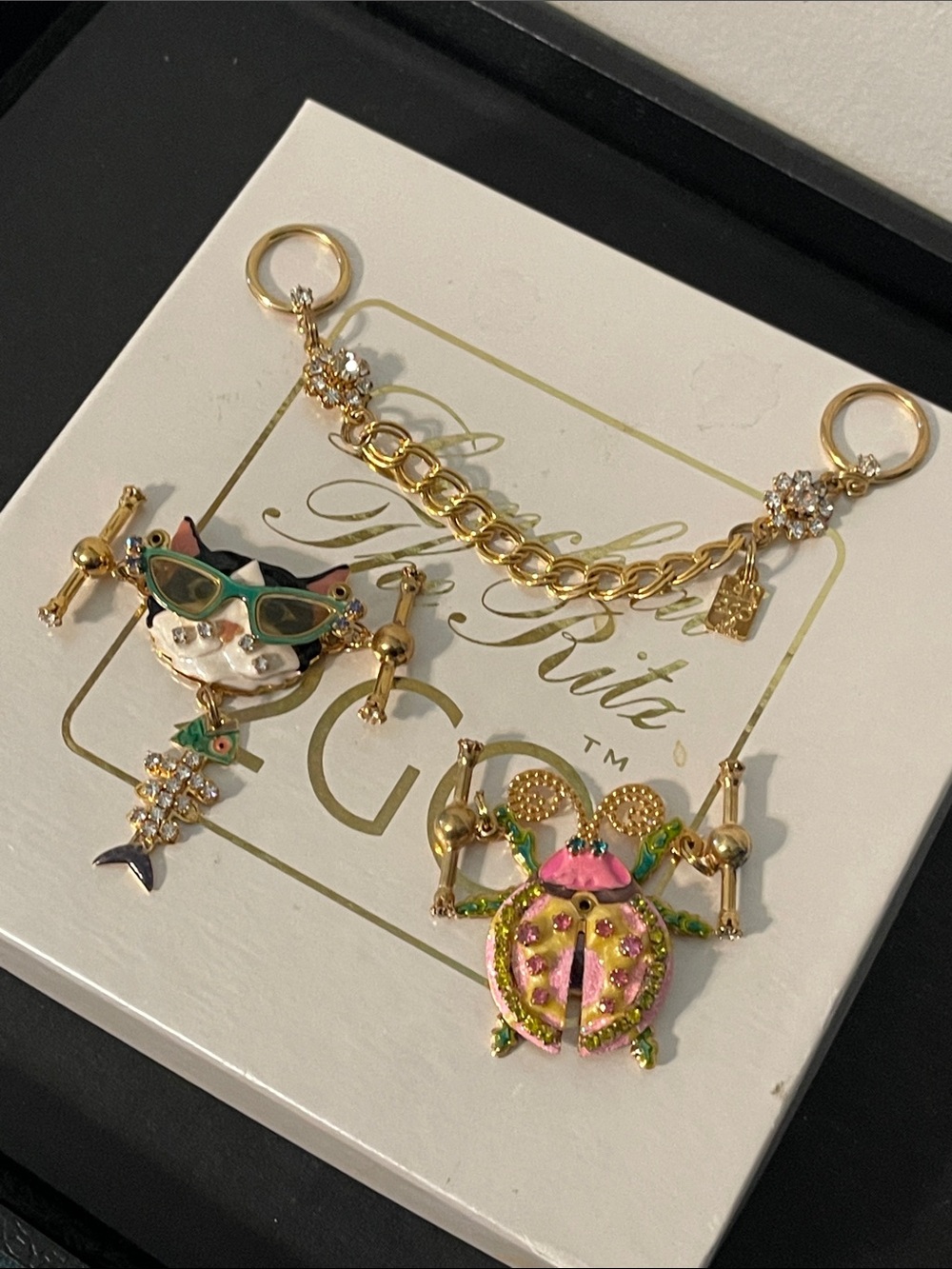 Vintage LATR 2GO Interchangeable Charm Bracelet (Glamour Puss & RARE Ladybug)